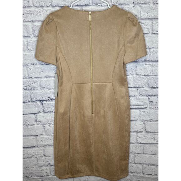 Calvin Klein Taupe Tan Faux Suede Short Sleeve midid Career Dress Size 12 NWT - Picture 3 of 6